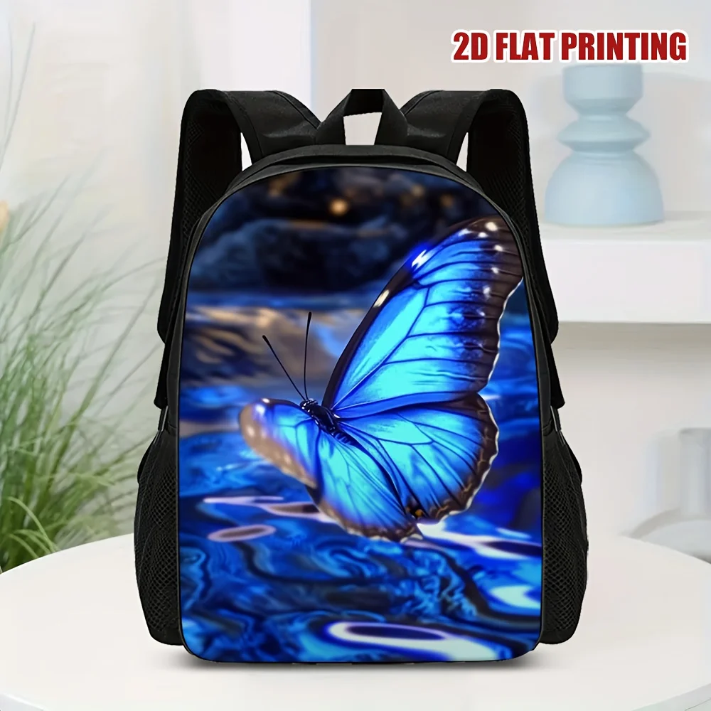 

A blue butterfly-themed backpack designed to be both functional and stylish, perfect for work, school and daily activities.
