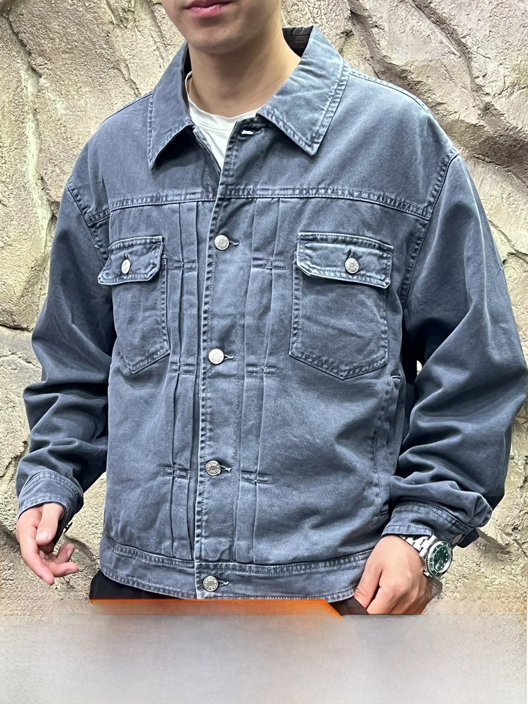 Washed Cotton Thickened Casual Collar Denim Jacket for Men Warm Standard Fit Online Exclusive Youth Daily Wear