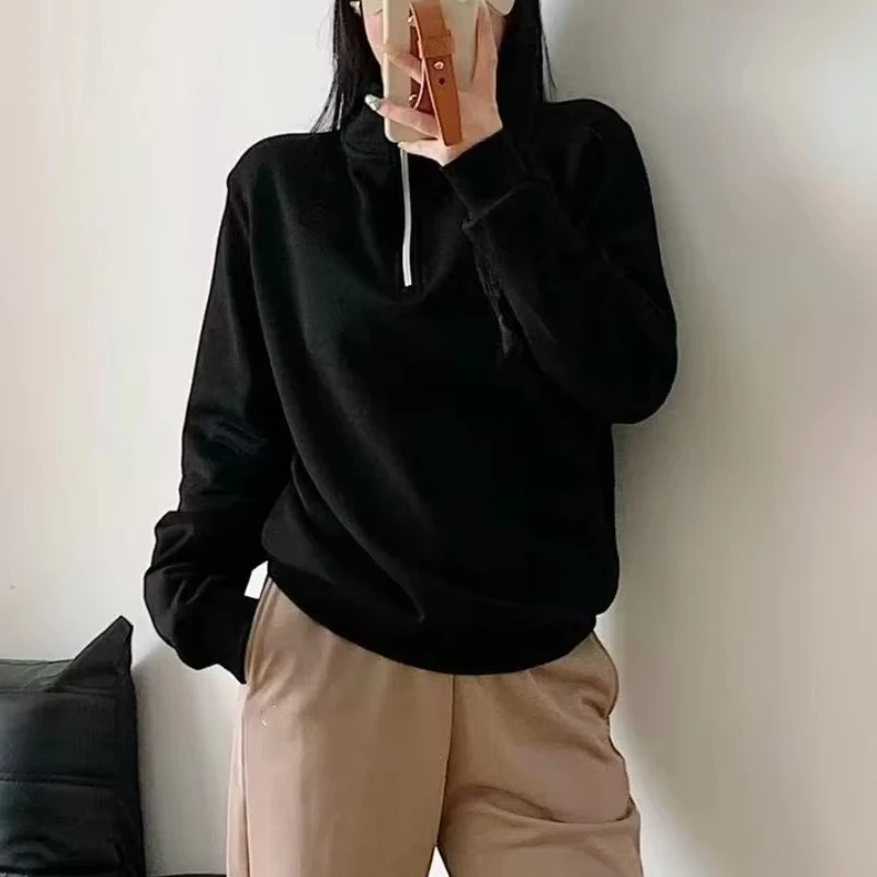 2026 Spring New Running Fitness Sports Pullover Cotton Half-zip Hoodies Women Loose Fit Stand Collar Oversized Sweatshirts