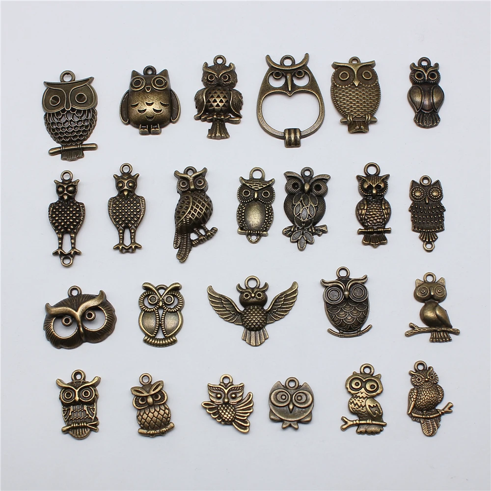 10pcs Vintage Antique Bronze Color Plated Owl Charms Pendant For Necklace Keychain Making DIY Crafts