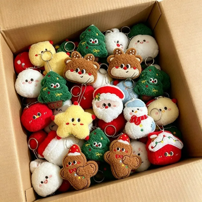 1/7Pcs Cartoon Plush Christmas Keychains Cute Snowman Christmas Tree Santa Claus Backpack Pendants Xmas Party Ornament Keyrings