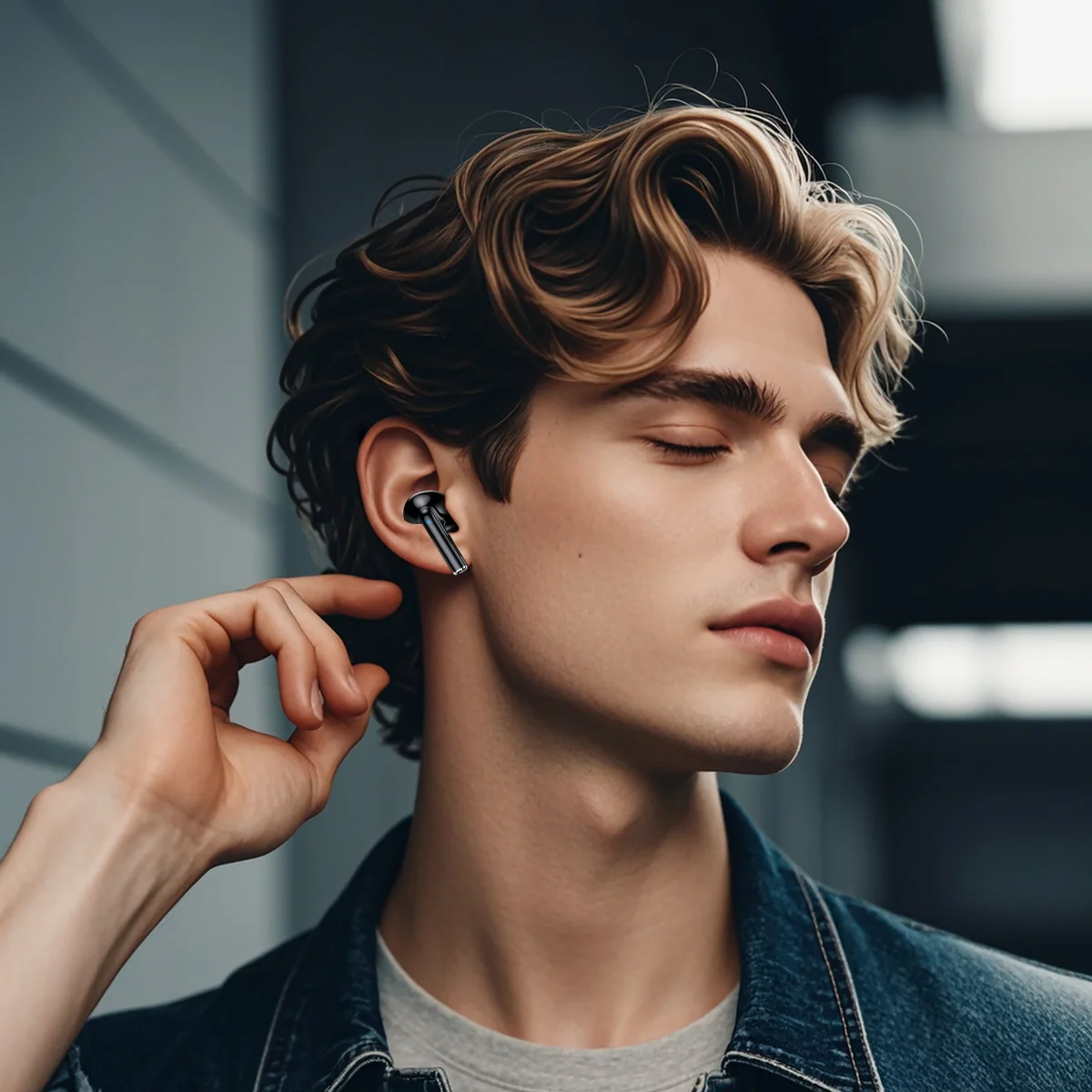 Wireless Bluetooth Headset Built-in Microphone and Volume Adjustable Earbuds Flip-top Sports Headset Compatible with Android/IOS