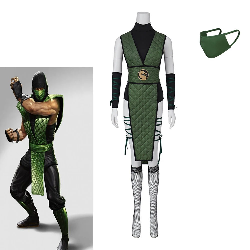 Mortal Kombat Reptile Female Cosplay Costume Sexy Bodysuit Fighter Uniform Suits with Face Cover Halloween Battle Outfits