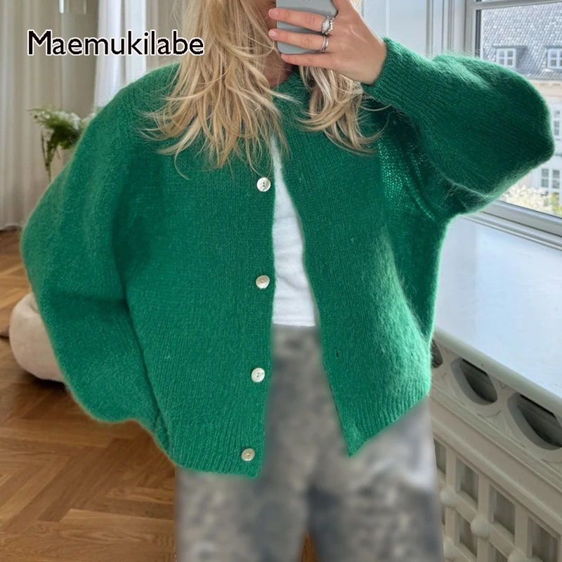 Maemukilabe Women Chic Fashion Cardigans Spring Autumn Button-Down Knitwear Jacket Coat Preppy Y2K Vintage Knitted Sweater