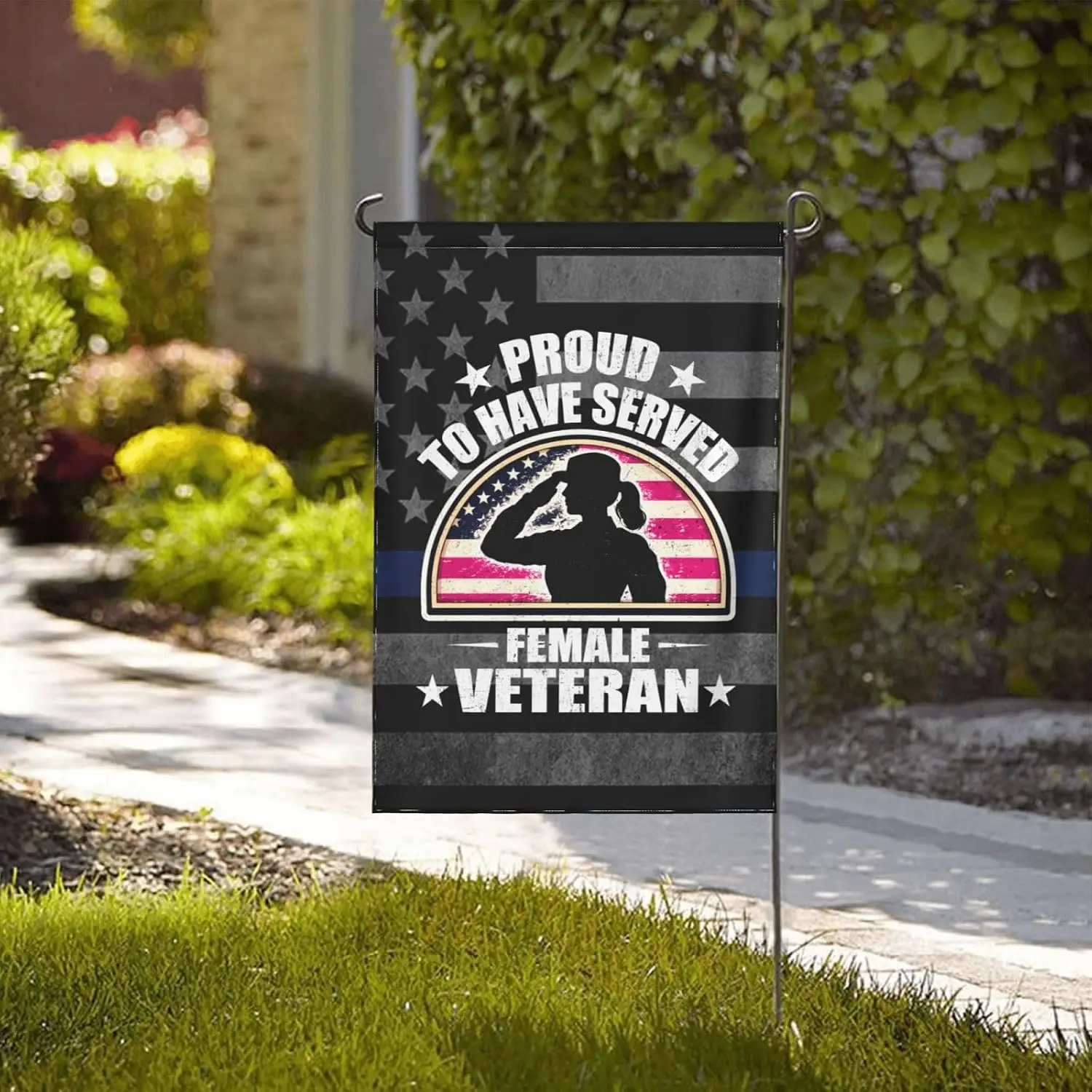 Proud To Have Served Female Veteran Garden Flag 12.5X18 In Double-Sided Yard Printed OutdoorÂ MMZ