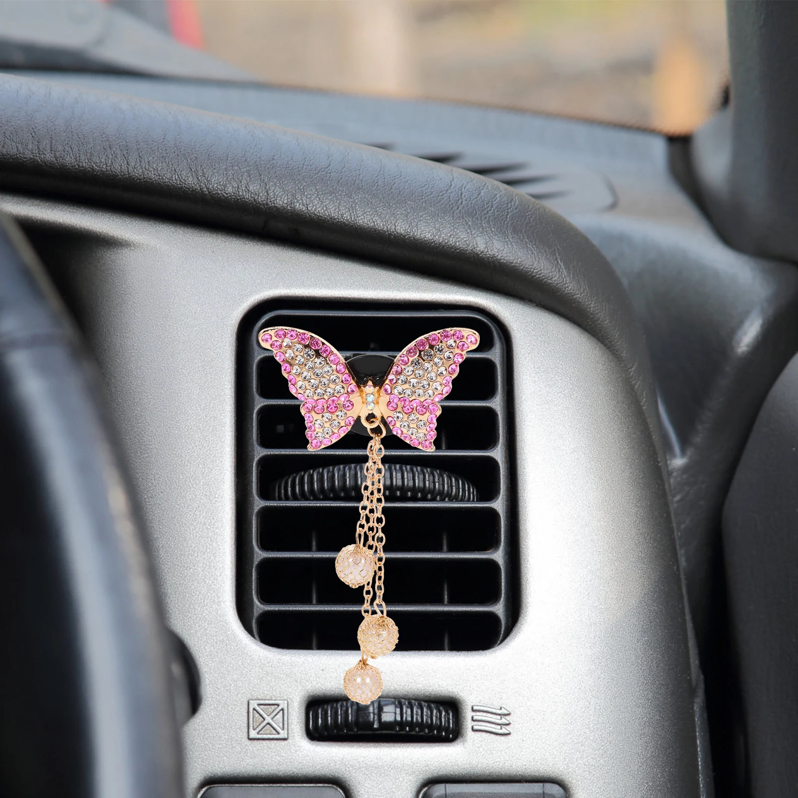 

2pcs Car Air Vent Clips Aromatherapy Holder Fashionable Interior Decor Rhinestone Zinc Alloy For Car Perfume