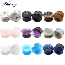 Alisouy 2PC Natural Stone Ear Plug Expansion 6-25mm Guages Tunnels Flare Saddle Ear Expander Stretcher Piercing Body Jewelry