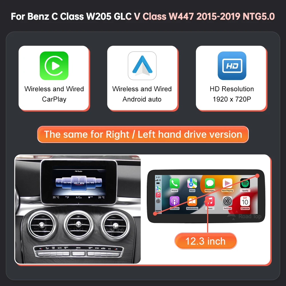 Linux Multimedia Scherm Draadloze CarPlay Android Auto voor Mercedes-Benz W205 W176 GLC A C V Klasse W447 CLA GLA 2015-2018 NTG5.0 - afbeelding 1