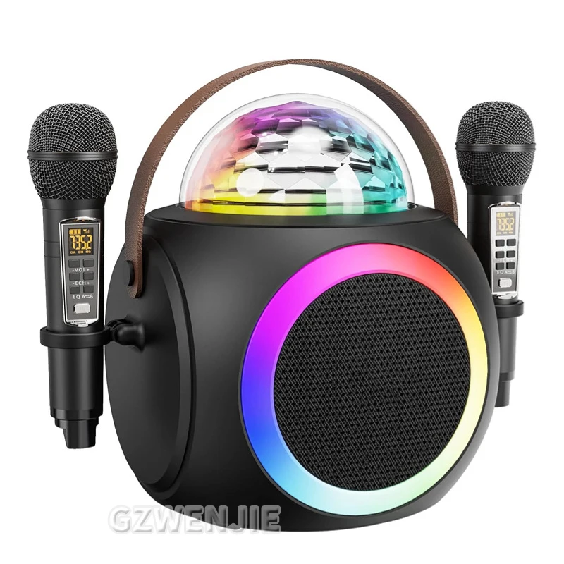 

Bluetooth Wireless Portable Speaker Multi-function Karaoke with 2 Microphone And LED Colorful Light Small Home Ktv Music Player