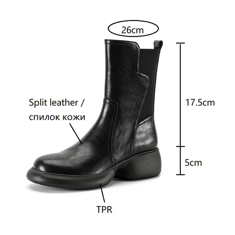 Autumn/Winter Women Boots Split Leather Shoes for Women Round Toe Chunky Heel Boots Women Zipper Platform Boots сапоги женские