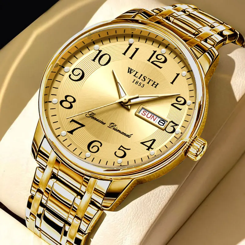 

Брендовые мужские часы для среднего и пожилого возраста, большой циферблат с арабским номером, кварцевые водонепроницаемые часы со светящейся стальной полосой, для подарка папе