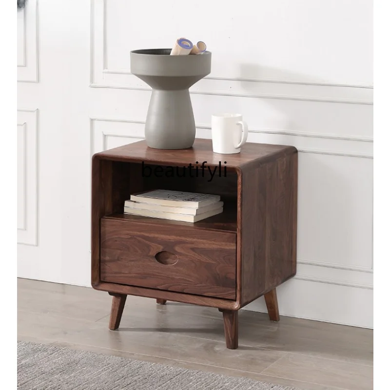 

Nordic Solid Wood Bedside Cabinet Simple Bedroom America Black Walnut Bedside Cabinet Bedside Locker Complete Storage Cabinet