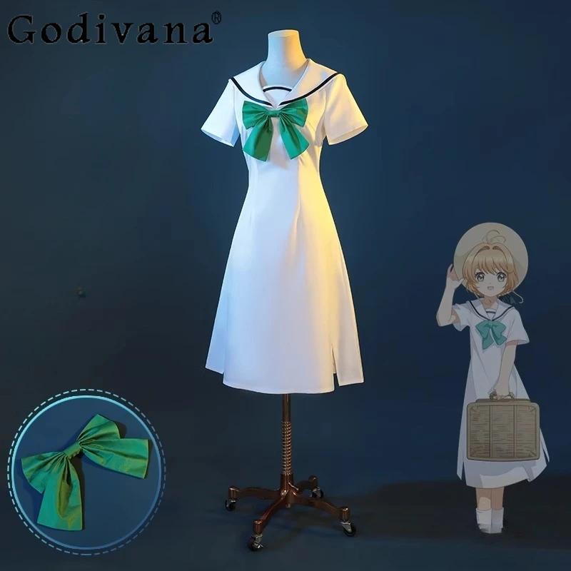 

Women Wig Sexy Leisure Daily Dress Anime Cardcaptor Sakura Kinomoto Sakura Cosplay Dress Girls Summer White Short Sleeves Dress