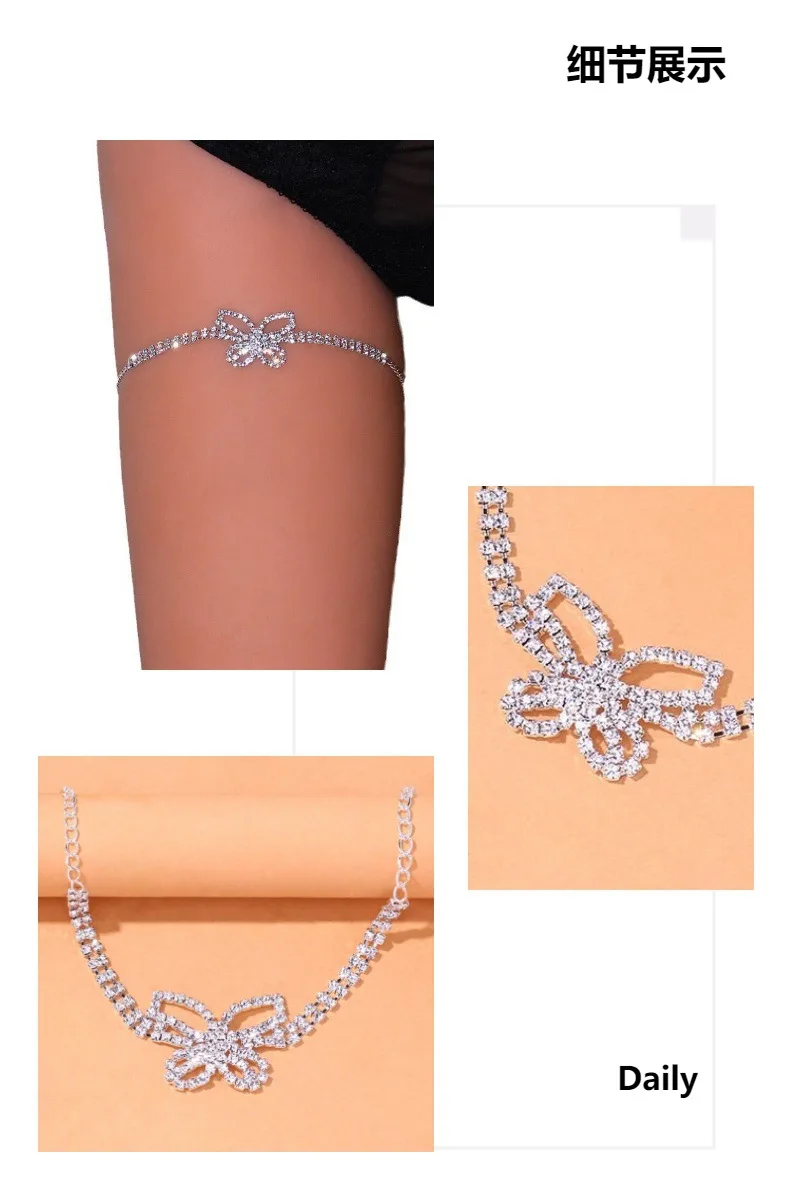 سلسلة ساق على شكل فراشة مثيرة للنساء مع ترصيع ماسي، مجوهرات عصرية على شكل سلسلة من حجر الراين للحفلات والنوادي الليلية والمواعدة