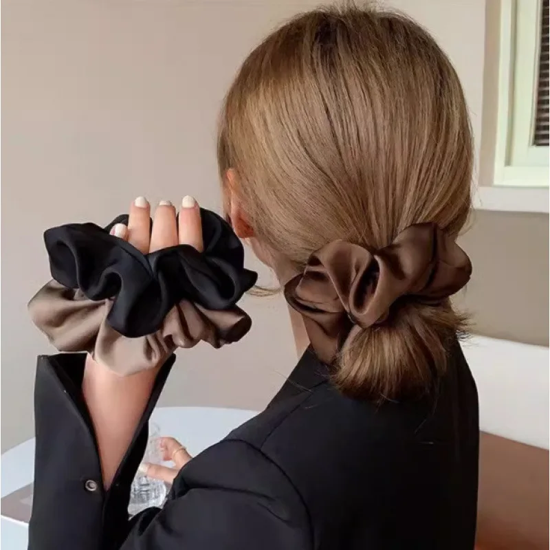 Grands chouchous en satin de soie pour femmes, élastiques de couleur unie, bandeaux coréens pour queue de cheval, accessoires capillaires pour femmes