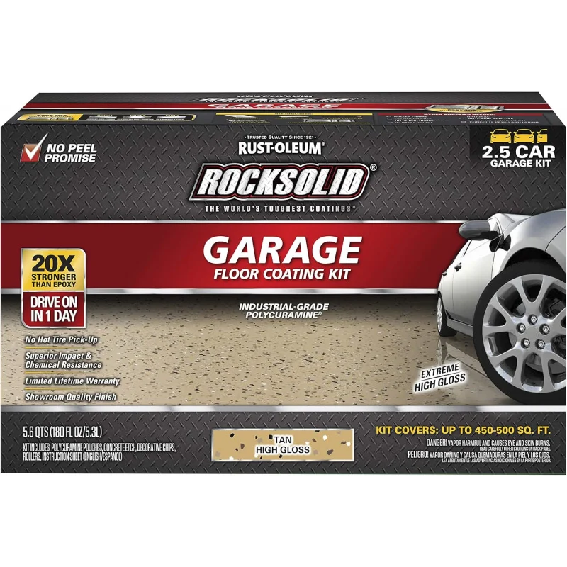 293515 Rocksolid Polycuramine Garage Floor Coating, 2.5 Car Kit, Tan, 180 Fl Oz (of 1)