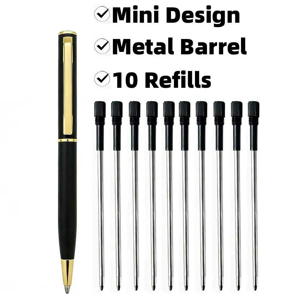 Mini-Kugelschreiber aus Metall mit 10 Ersatzminen, einziehbarer Taschenkugelschreiber mit Drehmechanismus, kleiner Kugelschreiber, langlebiges Schreibgerät