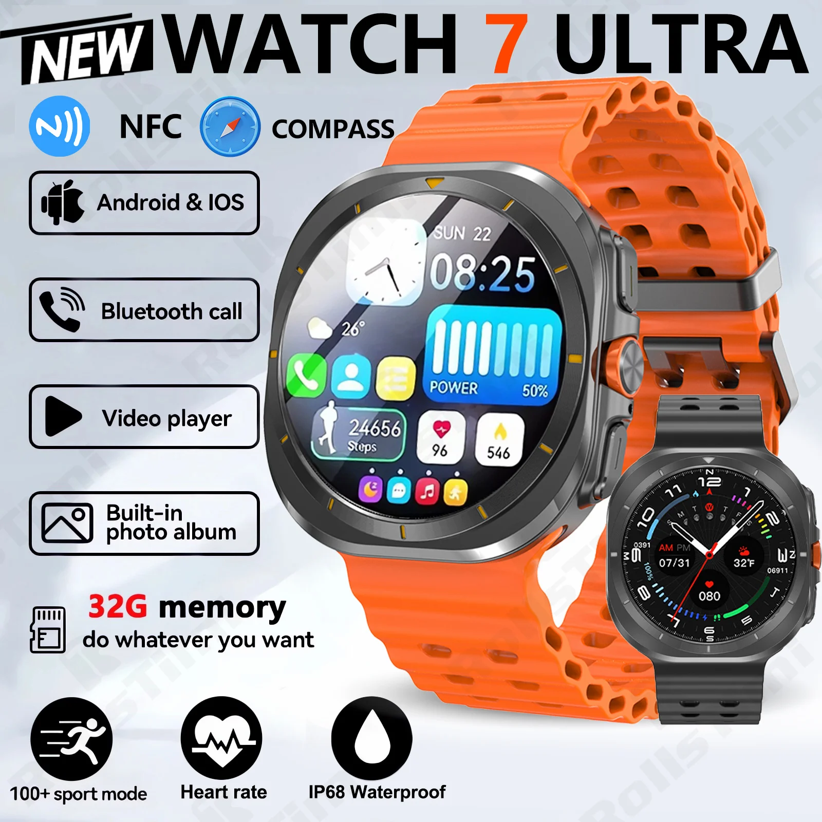 

Smart Watch 7 Ultra 32GB memory video NFC 1.5Inch HD AMOLED Screen Smart watch Men Sport Fitness Tracker Smartwatch Women 2024