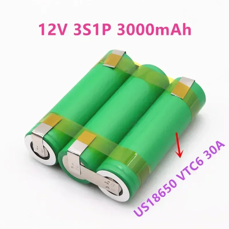 แบตเตอรี่ VTC6 US18650 12V 3000mAh 30แอมป์สำหรับไขควง12.6V แผ่นบัดกรี3S1P แบตเตอรี่12.6V (ปรับแต่ง)