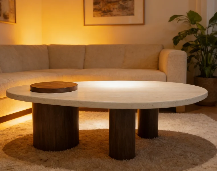 

//Modern Style Solid Oval Beige Travertine Marble Coffee Table For Living Room Wooden Home Furniture