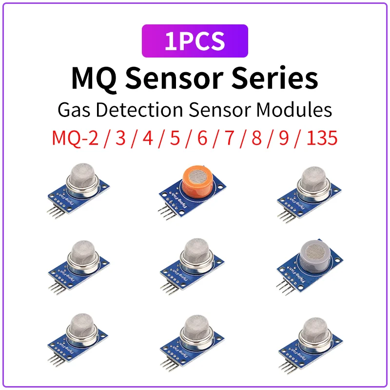 1PCS MQ-2 MQ-3 MQ-4 MQ-5 MQ-6 MQ-7 MQ-8 MQ-9 MQ-135 Gas Sensor Module Smoke Methane LPG CO Detector for Arduino Kit