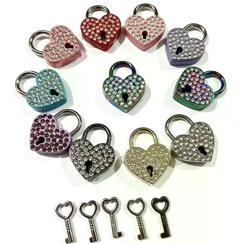 1 PCS For Jewelry Box Small Wooden Box Metal Love Wish Lock Keyed Padlocks Diamond Heart Shaped Lock