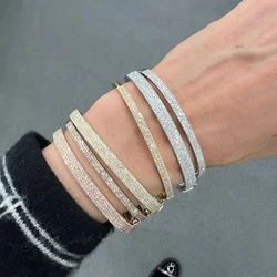 3 Row Micro Paved 5A Cubic Zirconia CZ Band Fashion Sparking Women Simple Bangle Bracelet High Quality