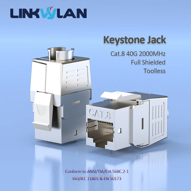 

Linkwylan Brand New RJ45 Cat8 Cat7 Keystone Jack 40G 2GHz 2000MHz Full Shielded Toolless Termination Support PoE+ 100W