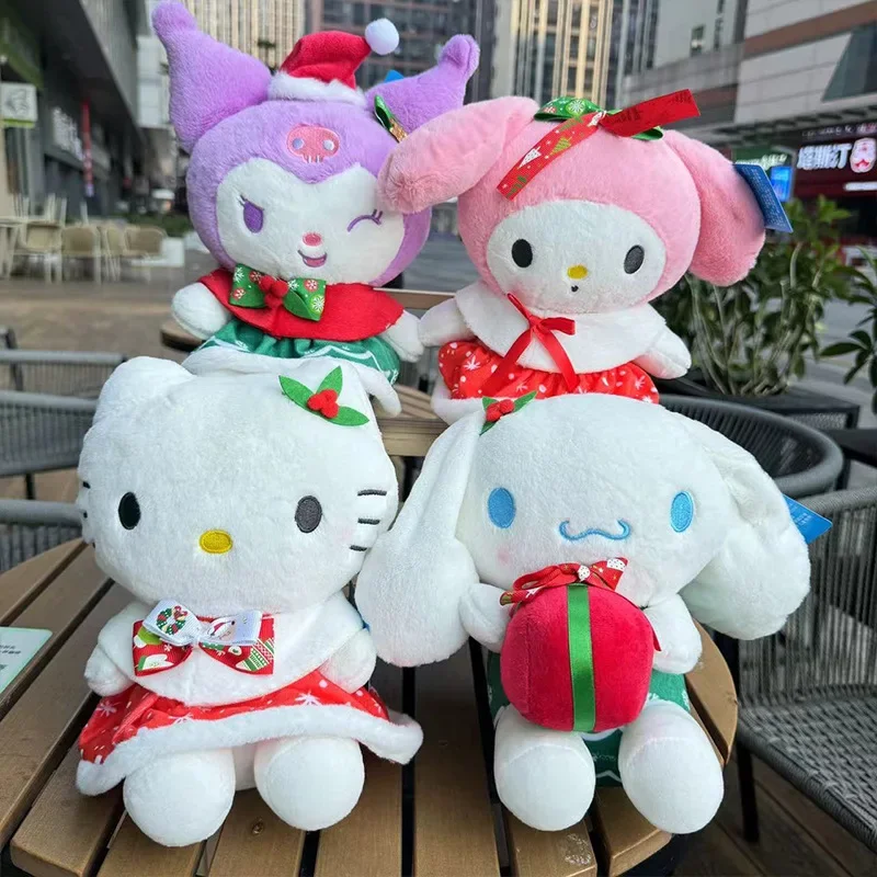 

20CM Kawaii Sanrio Christmas Dress Up Series Plush Doll Cartoon Hello Kitty Melody Cinnamoroll Decorative Pendant Kids Toys Gift