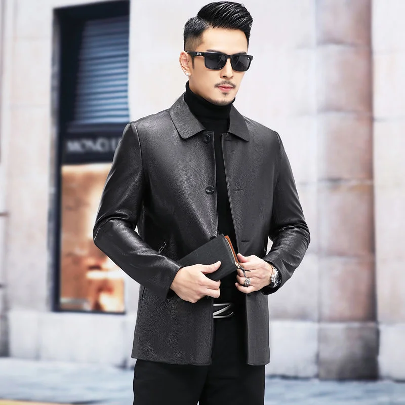 leather 100% genuine fur coat men jacket2023 New Deerskin Grain Goat Leather Men's Slim Fit Suit Jacket Coat Haining