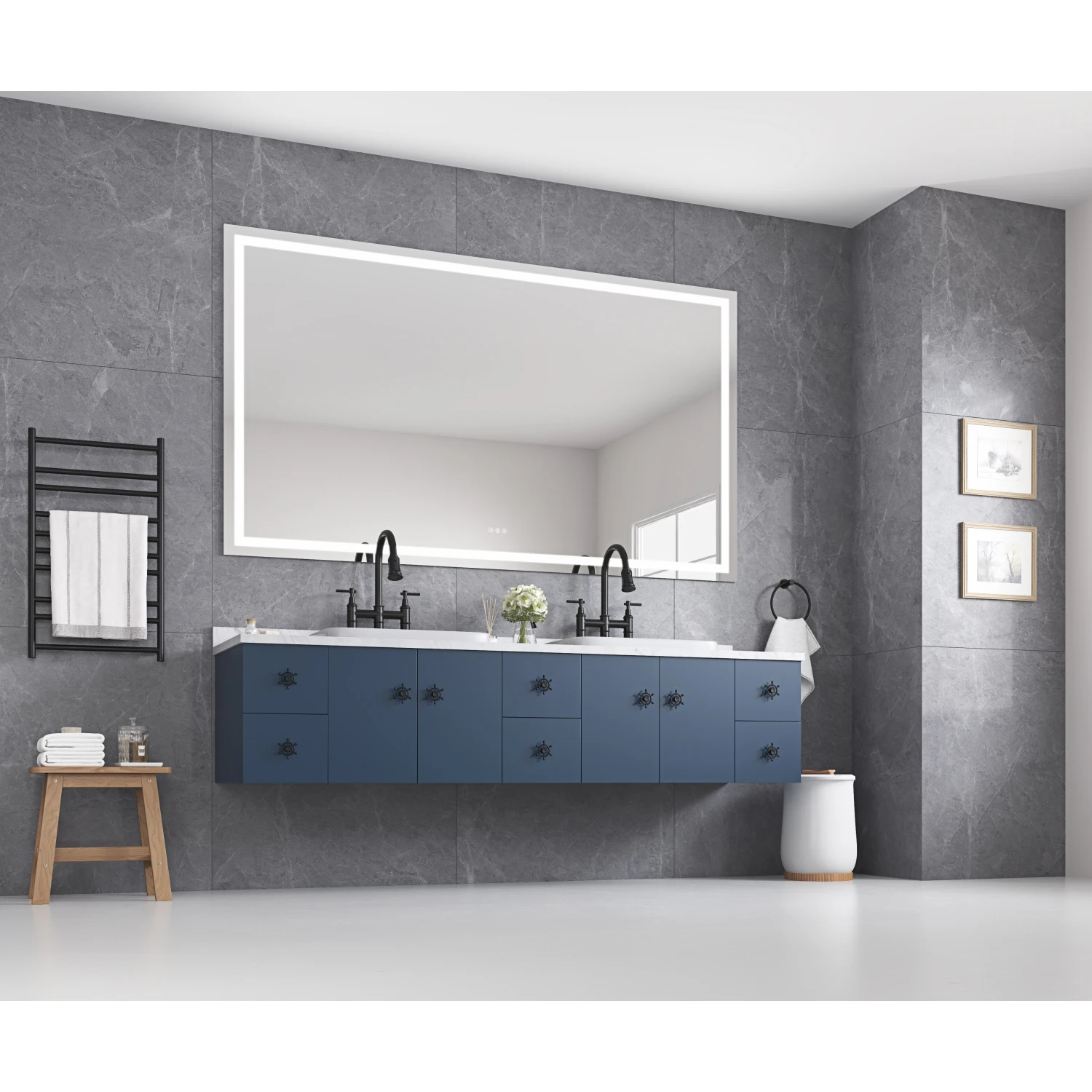 

84*48 LED Lighted Bathroom Wall Mounted Mirror with High Lumen and Anti-Fog Control - Bedroom Full-Length Mirror for Hair Salon