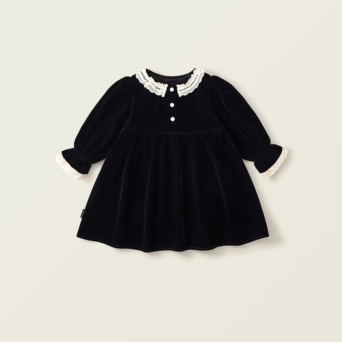

Black Velvet Long Sleeved Girl's Dress Autumn Winter Lace Patchwork Princess Dress A Line Girls Casual Dress