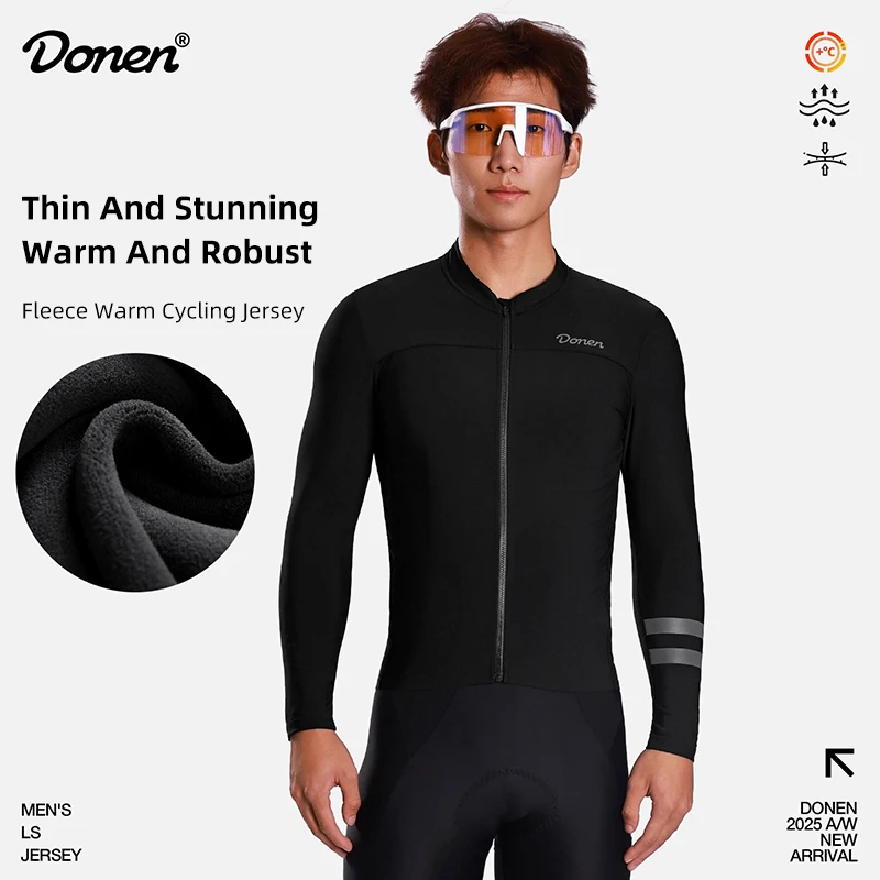 

Донен Осень/Зима 10-20 ° Профессиональная велосипедная майка C для мужчин с длинным рукавом, на флисовой подкладке, термозащитная, с защитой от солнца, для шоссейных гонок