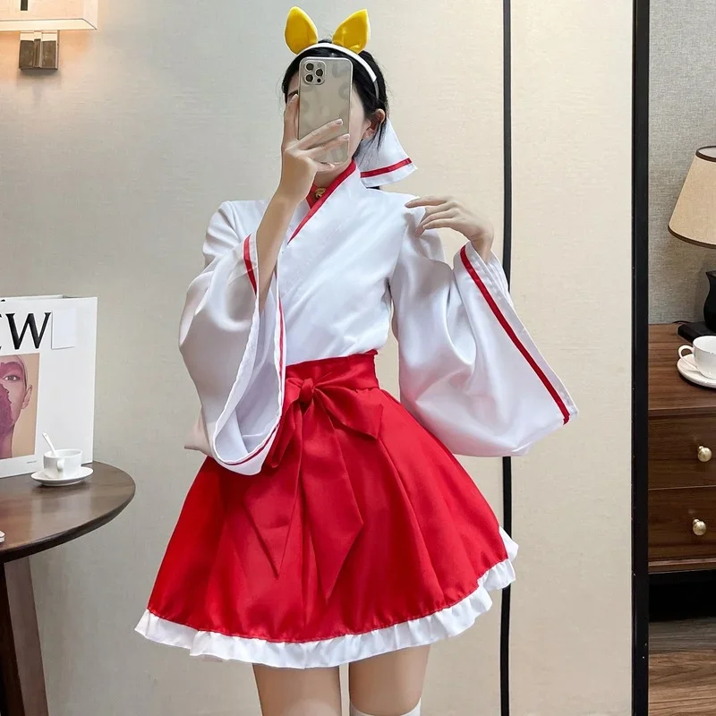 日本のカワイイ着物ドレス,ロリータ服,長袖,赤と白のメイド服,アニメのコスプレ,大きいサイズ