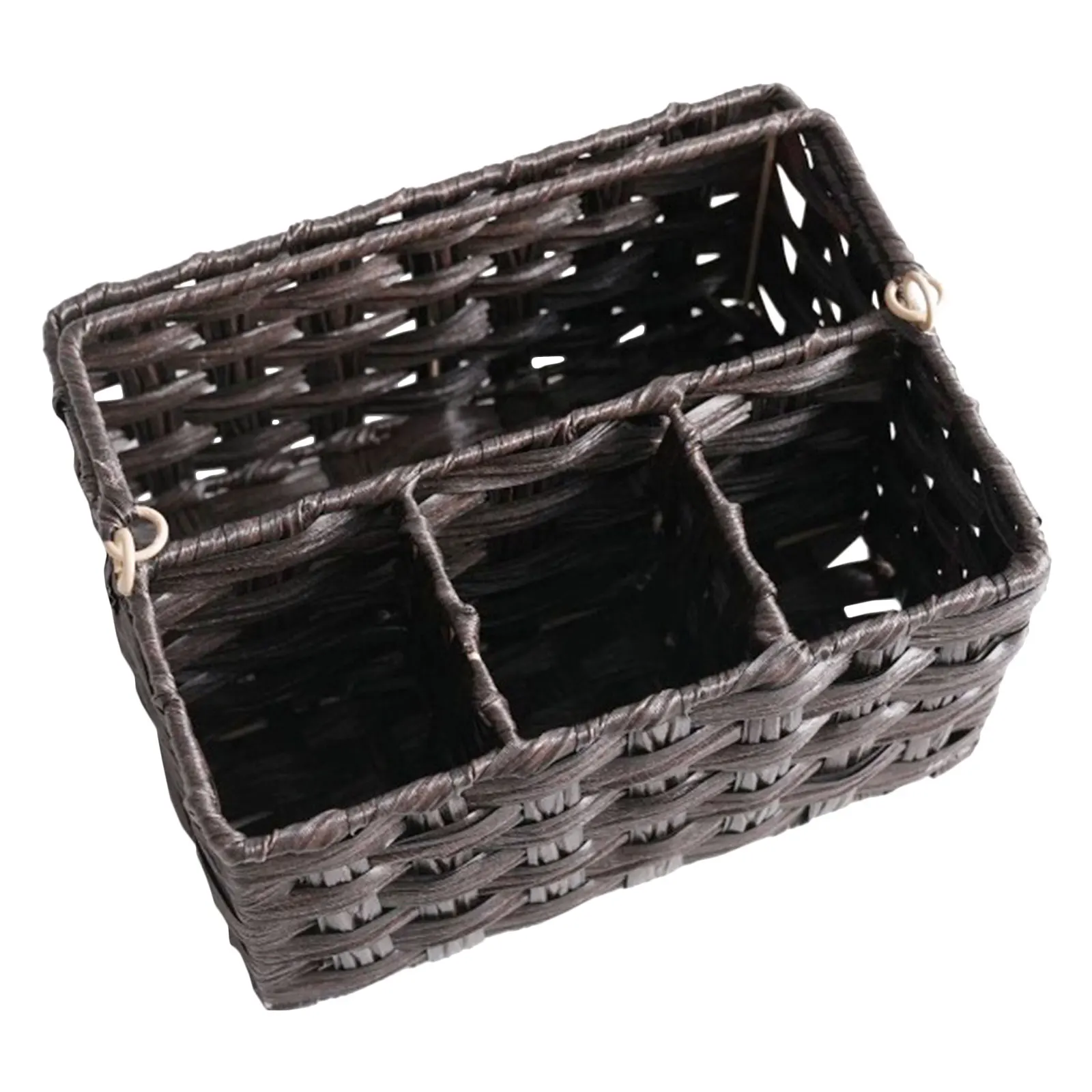 

Flatware Storage Basket Imitation Rattan Design Sturdy PP Construction Portable Handle for Kitchen Countertop Utensil Organizer