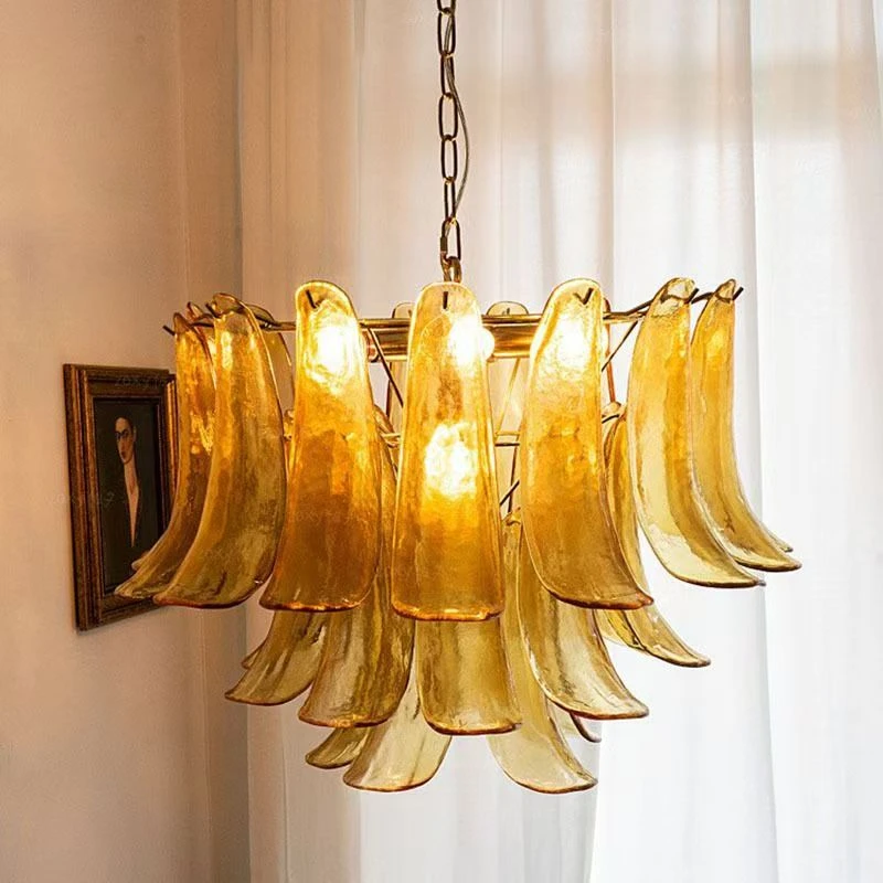 

Vintage Murano Glass Chandelier French Style Petal Pendant Light LED E14 Art Deco for Living Room Bedroom Dining Room