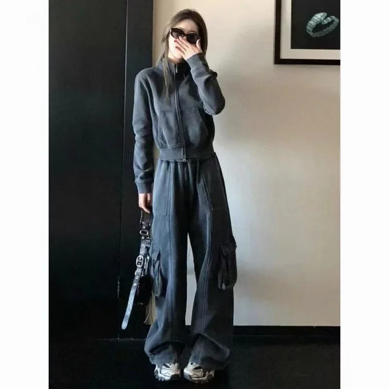 

Свободный повседневный женский комплект спортивной одежды в студенческом стиле, американский ретро-костюм из двух предметов для похудения, модная весенне-осенняя новая модель