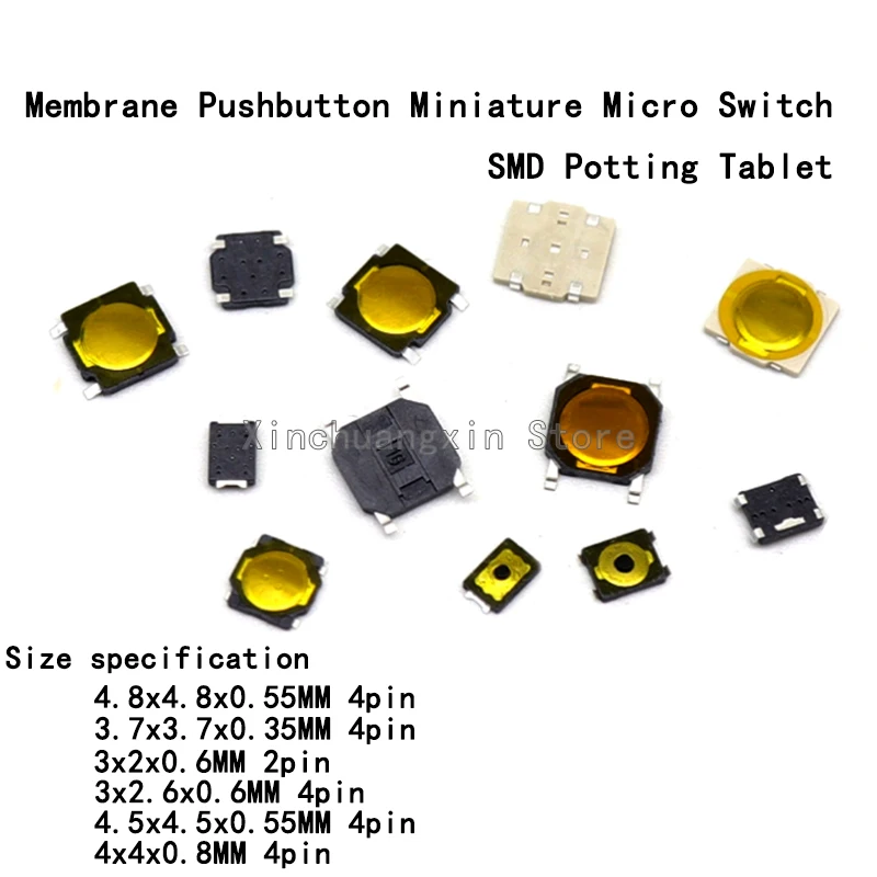 50pcs Tactile Switch Ultra-thin Chip 4-pin Membrane Keypad Small Micro Electronic Pushbutton 2-pin Potentiometer Touch