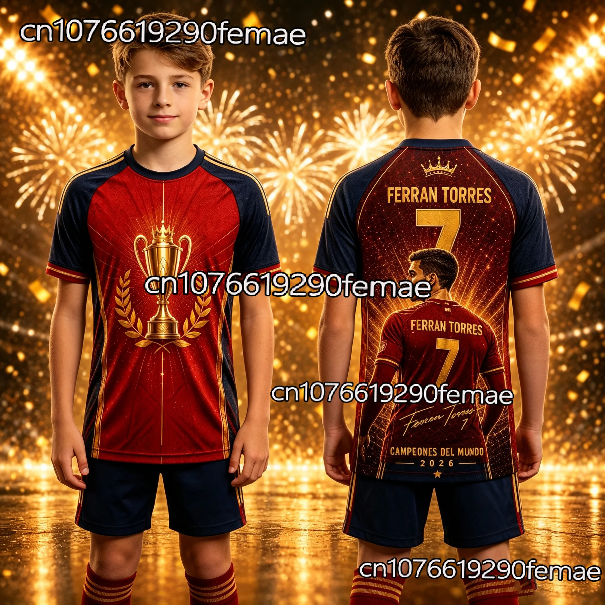 Spain 2026 Champions Jersey Kids Sports T-Shirt Quick Dry Breathable Fans Collectible Memorial Signature Edition for Men Women