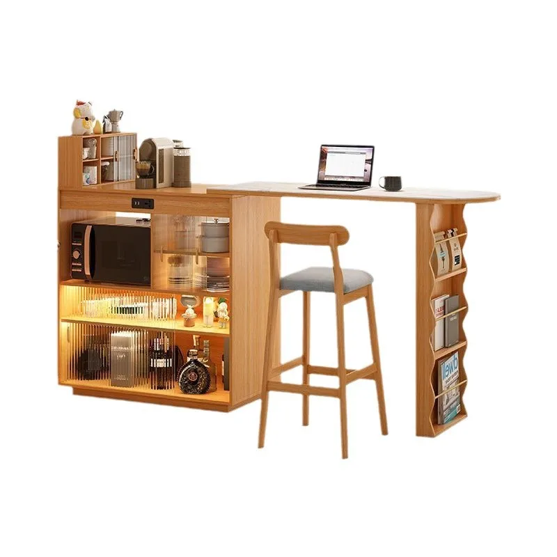 

Bar dining side cabinet integrated solid wood small apartment telescopic folding dining table cabinet