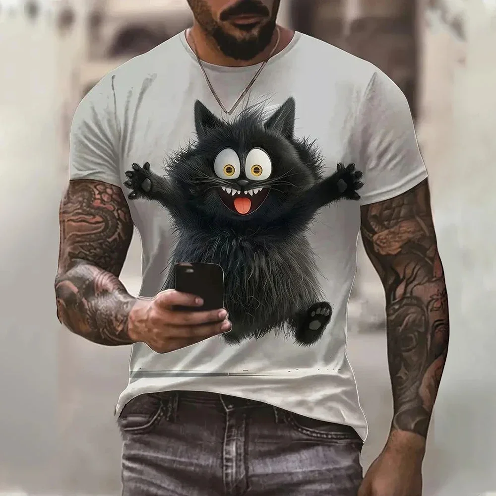 

Summer Men's T Shirt Cat Print Casual Short Sleeve 3D T Shirts Fashion Streetwear Crew Neck Pullover Oversized Male Clothing