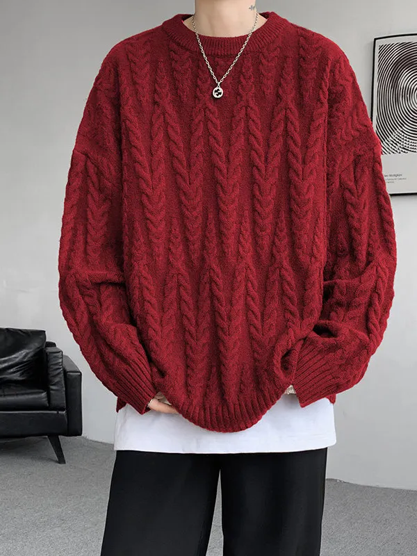 

TANGZ Studio Men's Loose Fit round Ne Knitwear Wheat Spike Sweater Thi Yarn Autumn Winter Casual Sle Couple's Coat