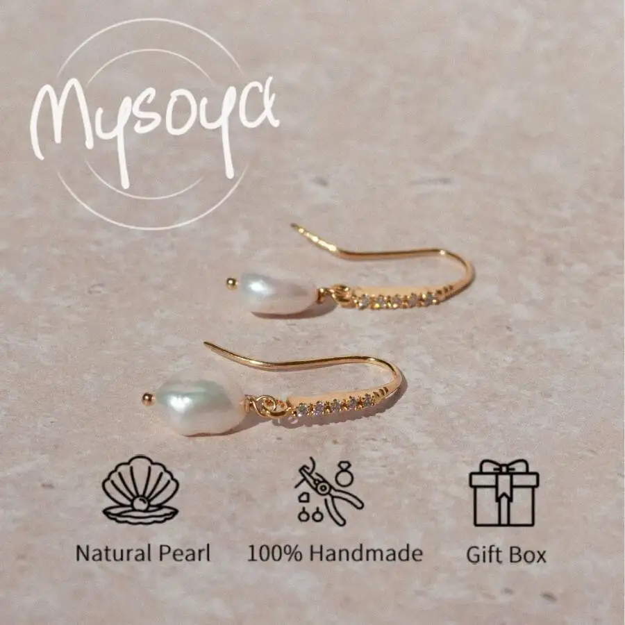 

MYSOYA 8-9 мм натуральный белый барокко серьги с пресноводным жемчугом для мужчин и женщин с подарочной коробкой идеальный подарок на день рождения и свадьбу