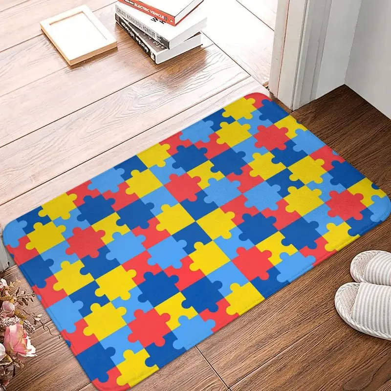 Custom Autism Awareness Puzzle Doormat Non-Slip Kitchen Bath Mat Bedroom Balcony Floor Door Entrance Carpet Rug