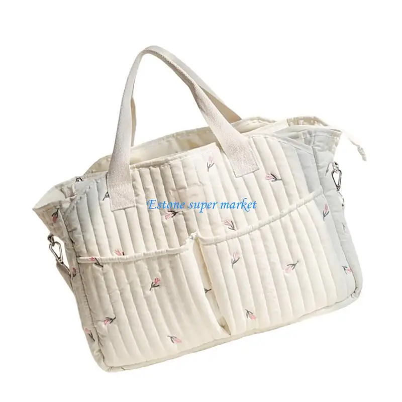 090B Large Capacity Mom Bag Embroidered Pattern Diaper Bag Splashproof Crossbody Bag Travel Storage Shoulder Bag Handbag