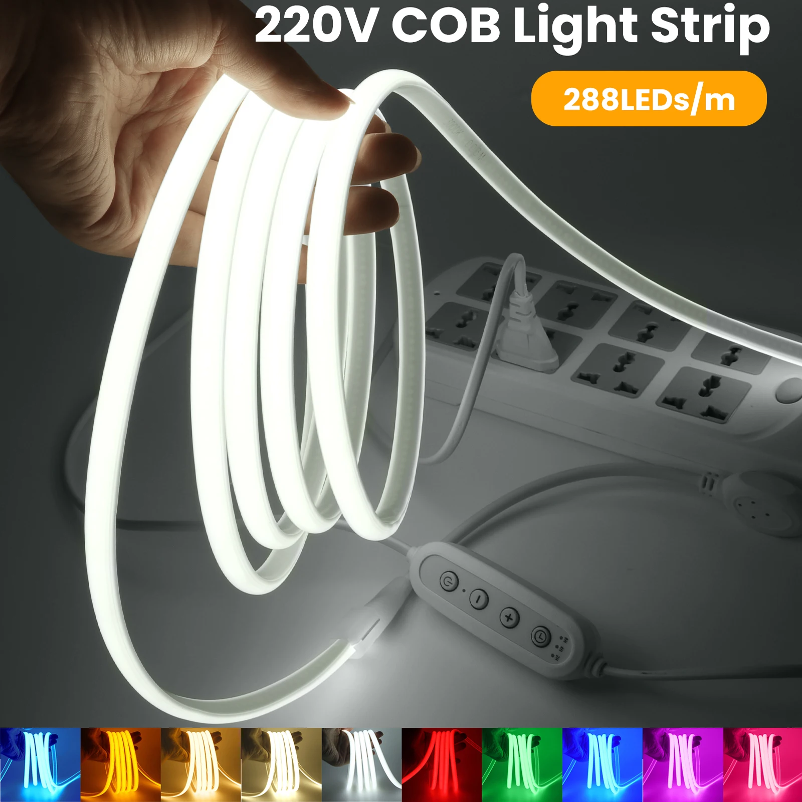 

Светодиодная лента AC 220 В COB с регулируемой яркостью Гибкая светодиодная неоновая лента 288 светодиодов/м Водонепроницаемая светодиодная веревочная лампа с вилкой европейского стандарта