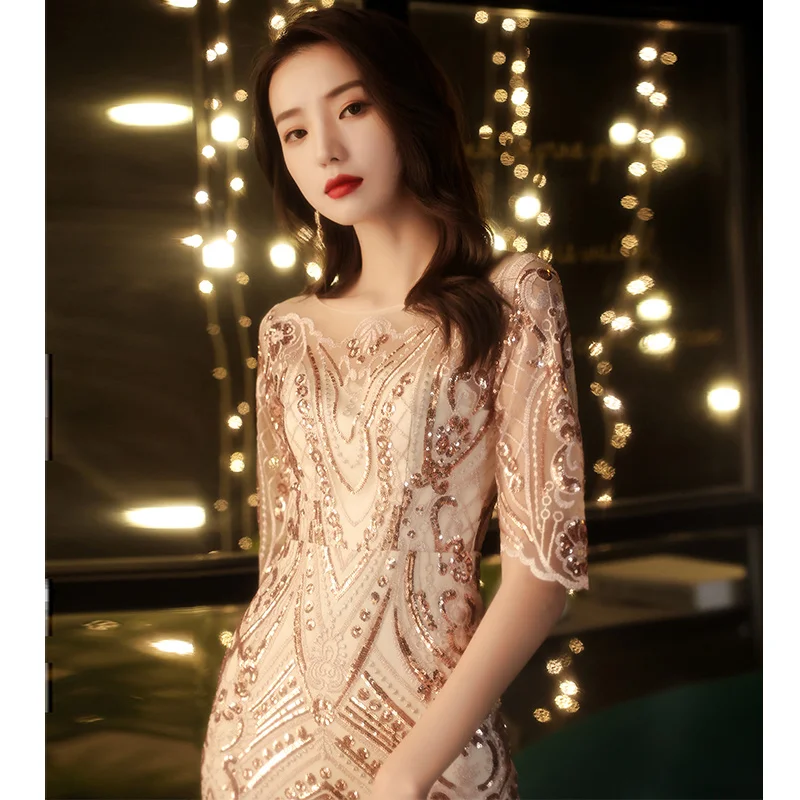 Fishtail Evening Dress for Women 2023 New Banquet Celebrity Temperament Annual Meeting Champagne Color Dress High end, Grand and