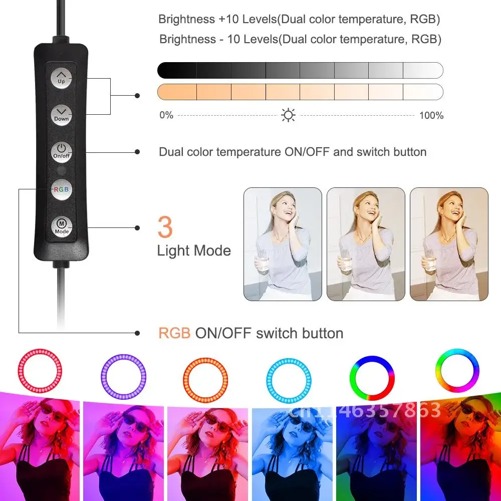 Professional Ring Light with Remote RGB LED Lamp Ring Light for Photography Makeup Rgb Video Light Phone Holder