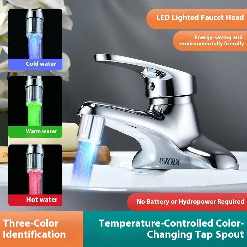 

Аэратор для смесителя, светодиодный датчик температуры, меняющий цвет, светильник для раковины в ванной комнате, кухни, простая установка, фильтр от брызг, без батареи