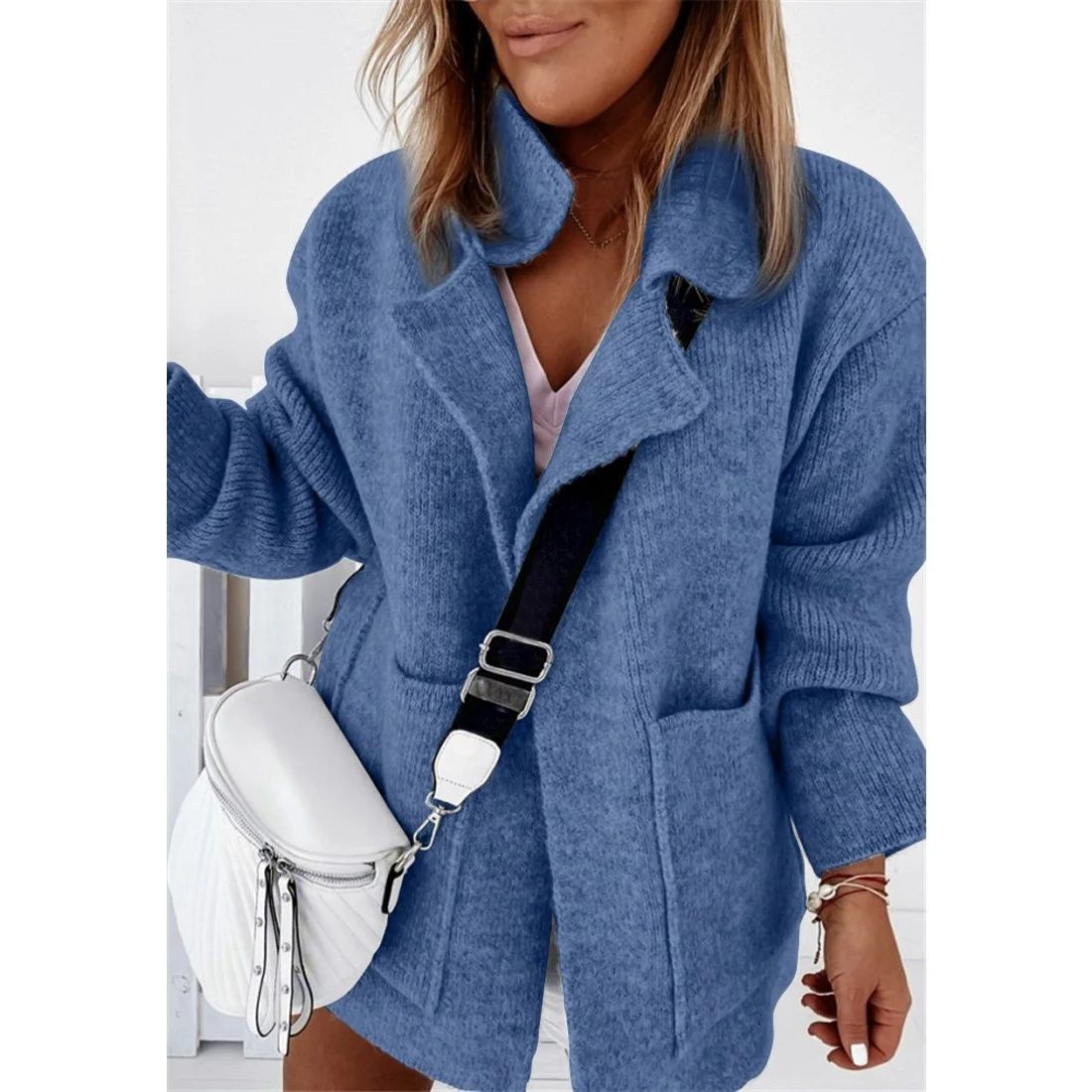 

Warp Knitted Sweater Coat with ket Polyester Acrylic Blend Long Sve Regular Length Winter Faion Ladies' Knitwear